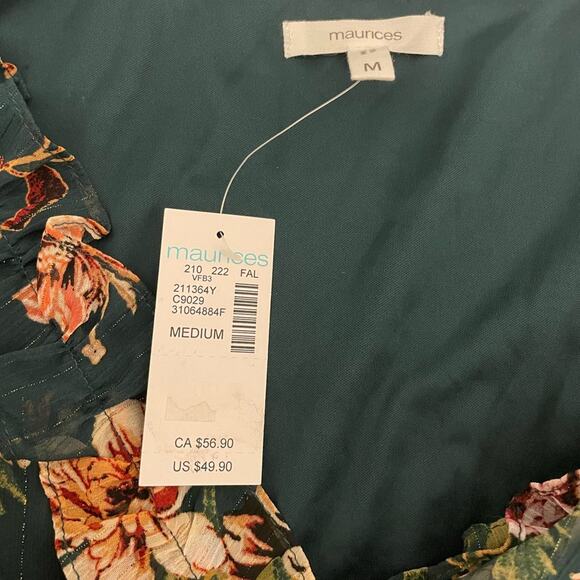 Maurices Brand NWT Green Floral Lurex Ruffle Trim Skater Dress Size Medium - Picture 9 of 9